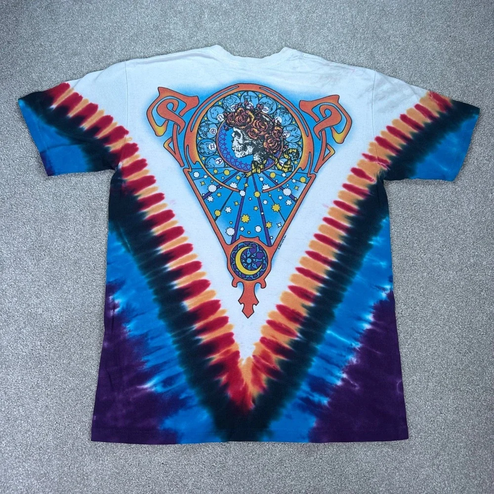 Grateful Dead Liquid Blue Tie Dye T Shirt Steal Your Face Skeleton Roses‎ Medium
